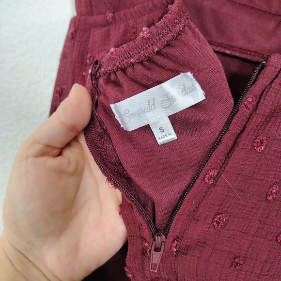 Emerald Sundae Burgundy Glitter Polka Dots Mini Dress with Spaghetti Straps Sz S - Picture 8 of 11